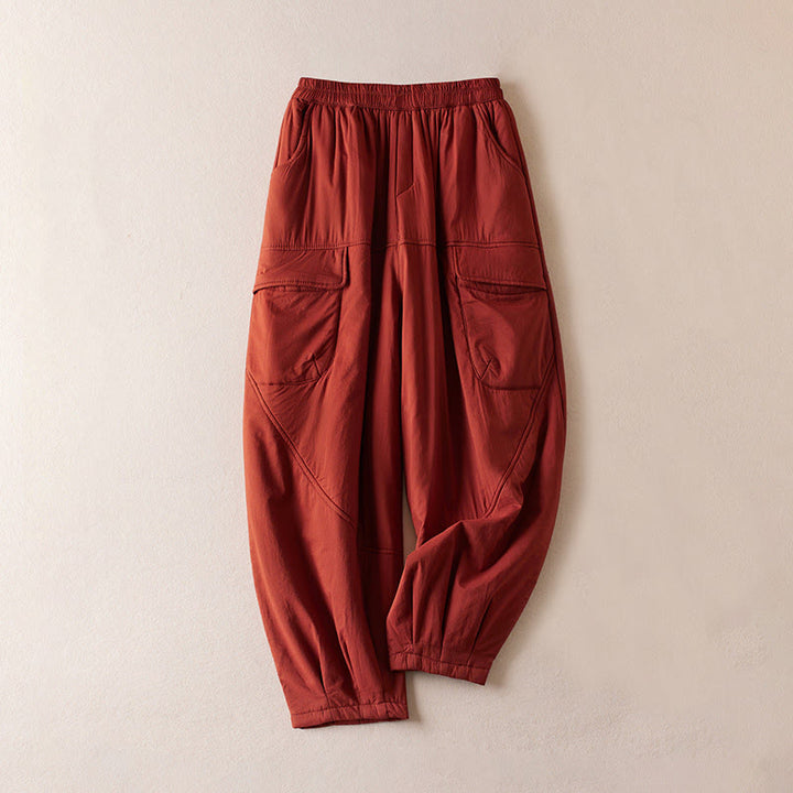 Pantalon sarouel épais en coton rembourré pour femme Buddha Stones avec poches - Brique réfractaire - US8-10，UK/AU12-14，EU40-42 (2XL) - image 15
