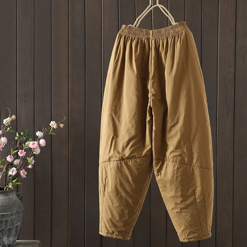 Pantalon sarouel en coton rembourré chaud et uni Buddha Stones pour femme avec poches - image 1