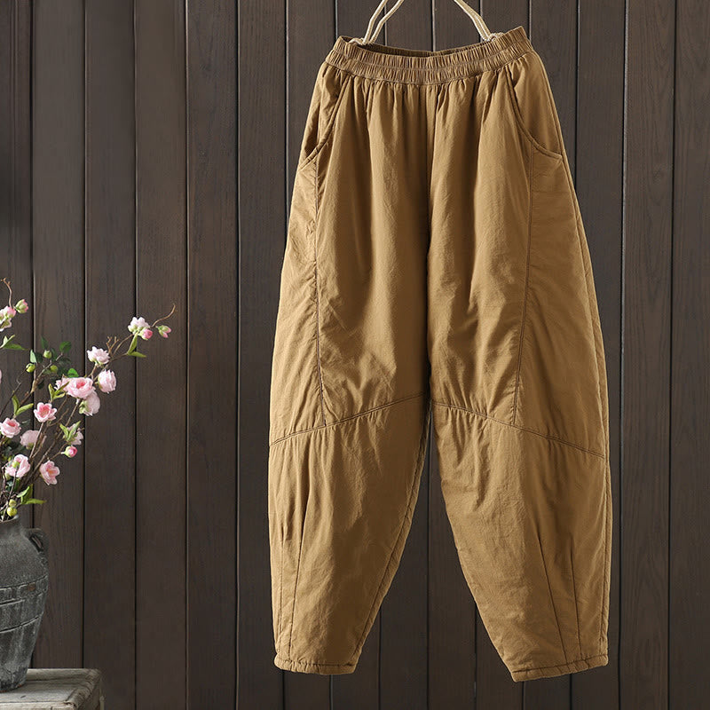 Pantalon sarouel en coton rembourré chaud et uni Buddha Stones pour femme avec poches - Verge d'or - US8-10，UK/AU12-14，EU40-42 (2XL) - image 0