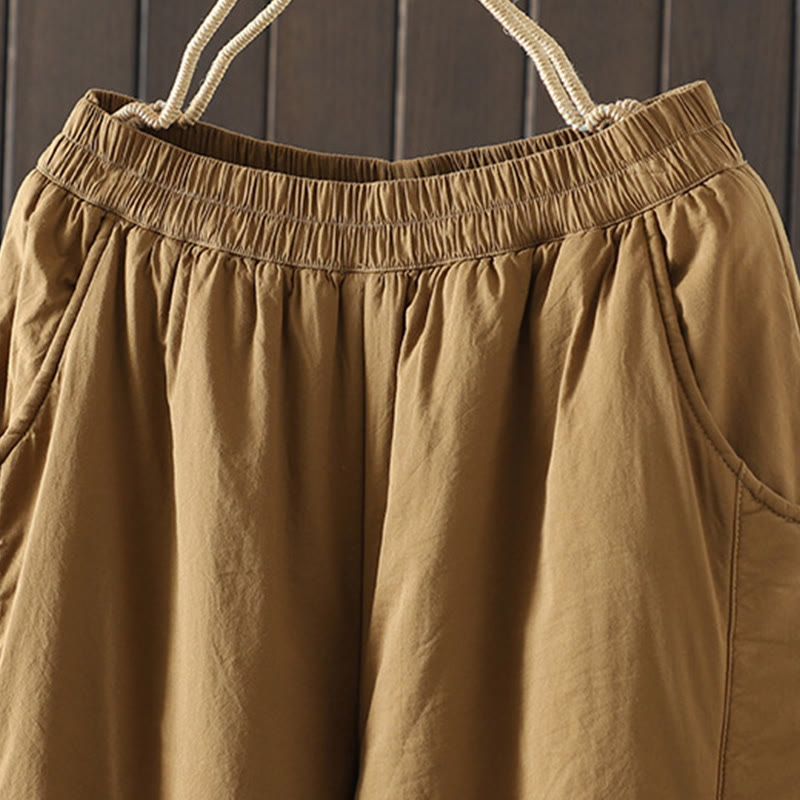 Pantalon sarouel en coton rembourré chaud et uni Buddha Stones pour femme avec poches - image 6