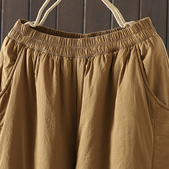 Pantalon sarouel en coton rembourré chaud et uni Buddha Stones pour femme avec poches - image 6