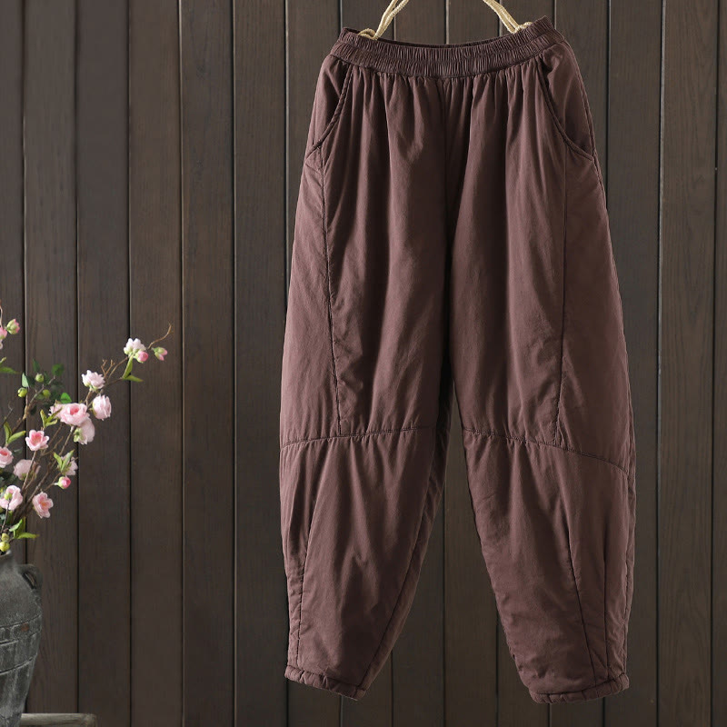 Pantalon sarouel en coton rembourré chaud et uni Buddha Stones pour femme avec poches - Rouge indien - US8-10，UK/AU12-14，EU40-42 (2XL) - image 7