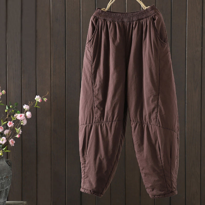 Pantalon sarouel en coton rembourré chaud et uni Buddha Stones pour femme avec poches - Rouge indien - US8-10，UK/AU12-14，EU40-42 (2XL) - image 7