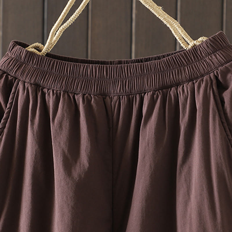 Pantalon sarouel en coton rembourré chaud et uni Buddha Stones pour femme avec poches - image 9