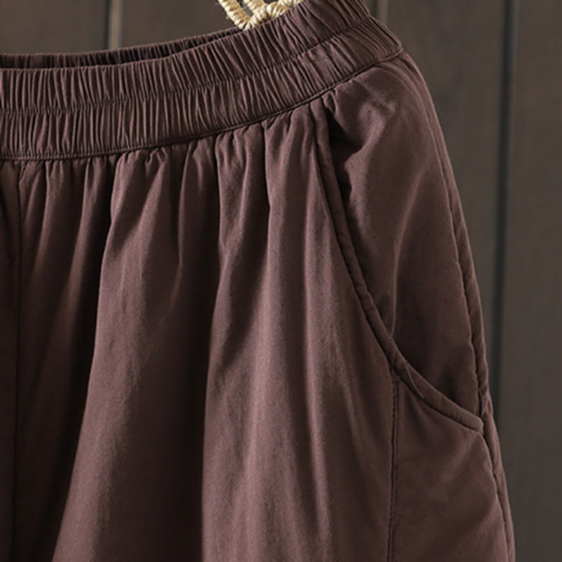 Pantalon sarouel en coton rembourré chaud et uni Buddha Stones pour femme avec poches - image 8