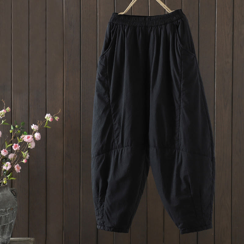 Pantalon sarouel en coton rembourré chaud et uni Buddha Stones pour femme avec poches - Noir - US8-10，UK/AU12-14，EU40-42 (2XL) - image 12