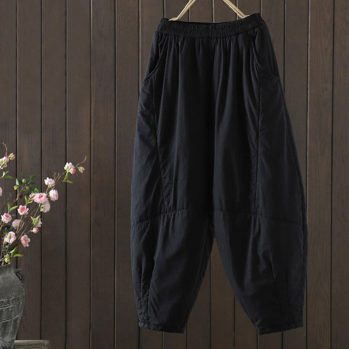 Pantalon sarouel en coton rembourré chaud et uni Buddha Stones pour femme avec poches - Noir - US8-10，UK/AU12-14，EU40-42 (2XL) - image 12