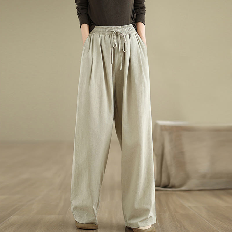 Pantalon décontracté en coton à jambes droites Buddha Stones pour femme avec poches - image 2
