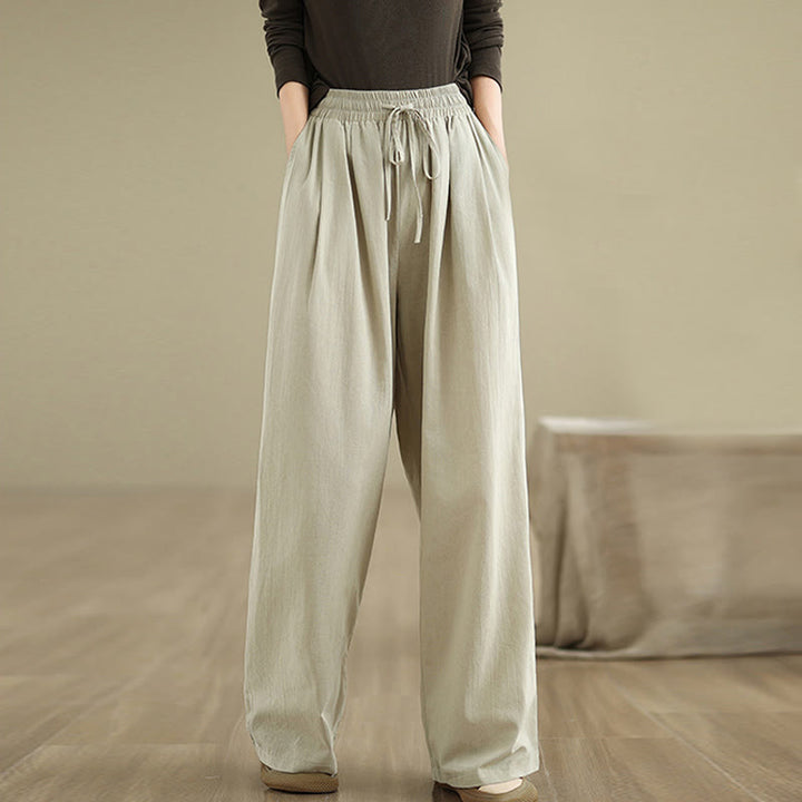 Pantalon décontracté en coton à jambes droites Buddha Stones pour femme avec poches - image 2
