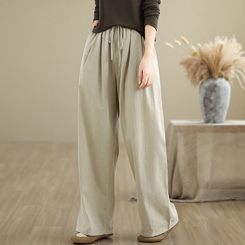 Pantalon décontracté en coton à jambes droites Buddha Stones pour femme avec poches - image 1
