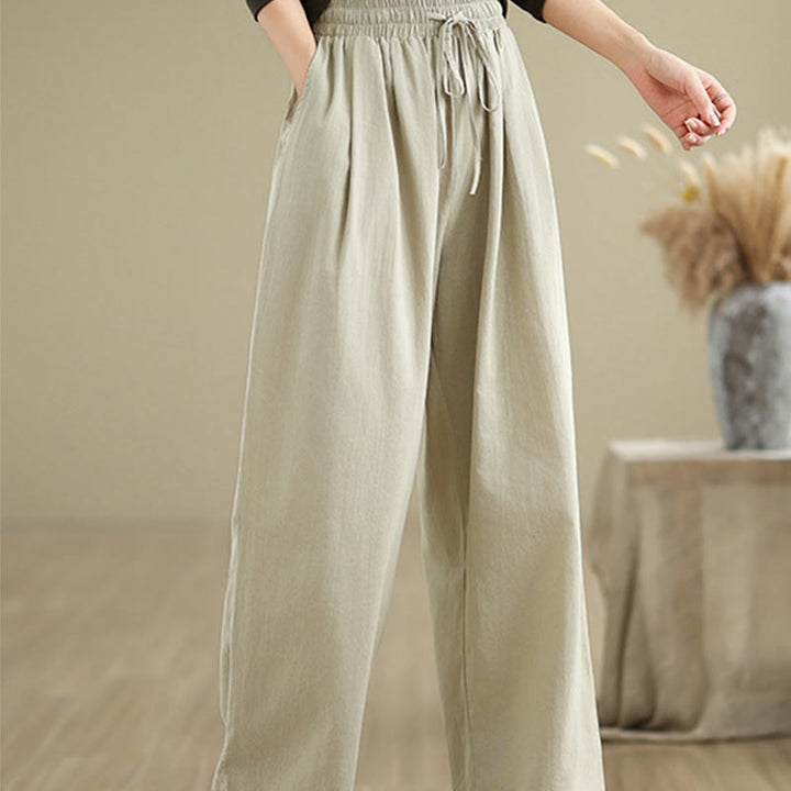 Pantalon décontracté en coton à jambes droites Buddha Stones pour femme avec poches - image 3
