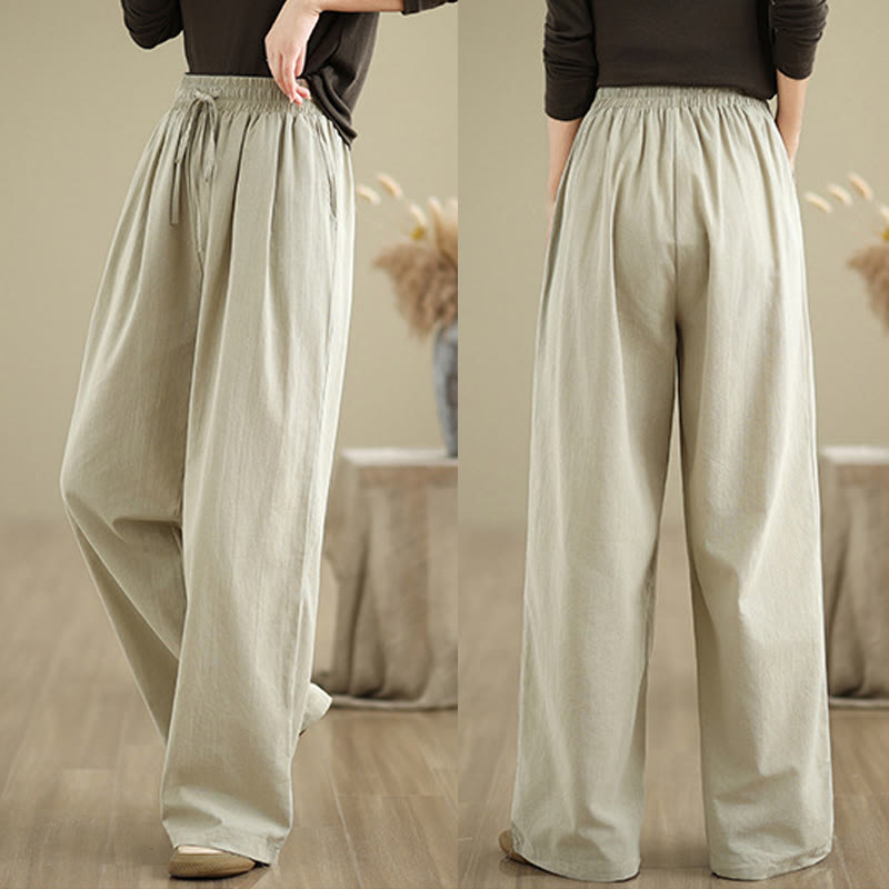 Pantalon décontracté en coton à jambes droites Buddha Stones pour femme avec poches - image 4