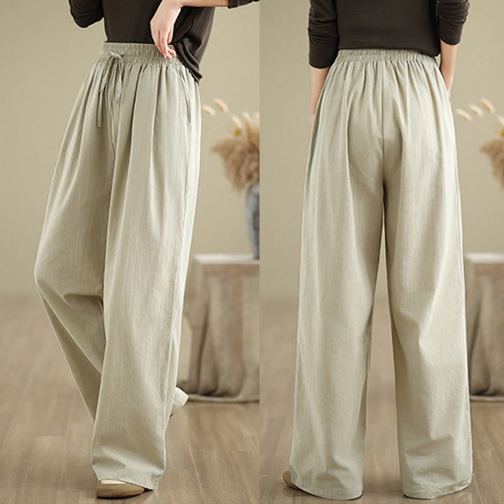 Pantalon décontracté en coton à jambes droites Buddha Stones pour femme avec poches - image 4