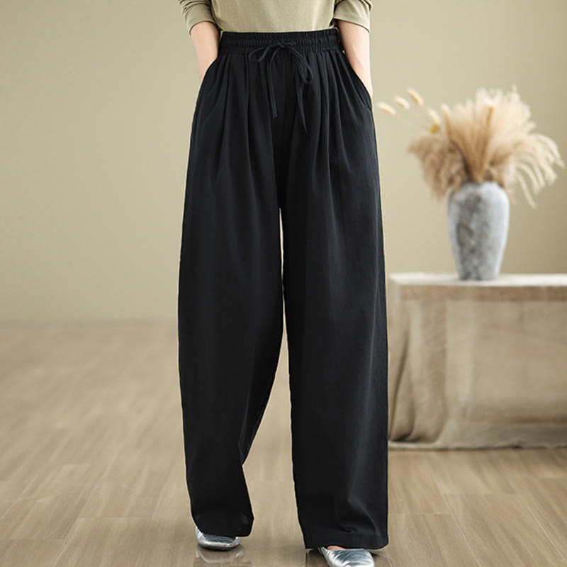 Pantalon décontracté en coton à jambes droites Buddha Stones pour femme avec poches - image 10