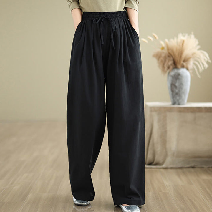Pantalon décontracté en coton à jambes droites Buddha Stones pour femme avec poches - image 10