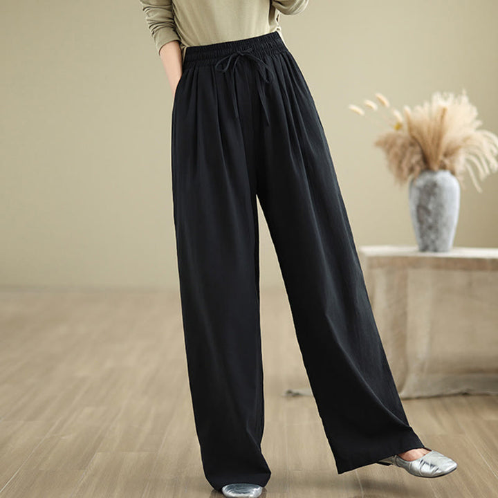 Pantalon décontracté en coton à jambes droites Buddha Stones pour femme avec poches - Noir - US8-10，UK/AU12-14，EU40-42 (2XL) - image 9
