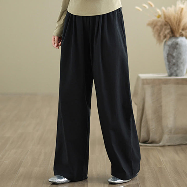 Pantalon décontracté en coton à jambes droites Buddha Stones pour femme avec poches - image 11