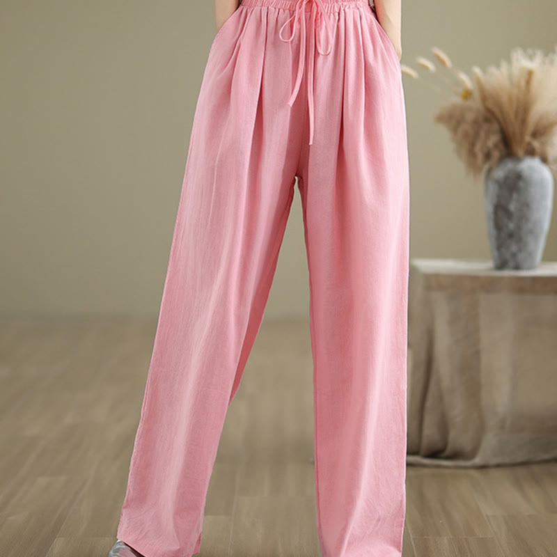Pantalon décontracté en coton à jambes droites Buddha Stones pour femme avec poches - Rose clair - US8-10，UK/AU12-14，EU40-42 (2XL) - image 14