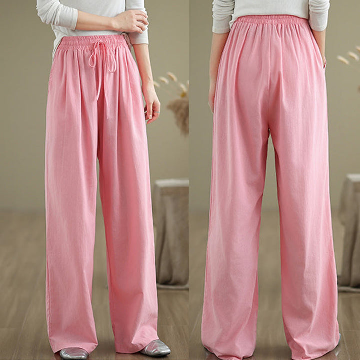 Pantalon décontracté en coton à jambes droites Buddha Stones pour femme avec poches - image 18