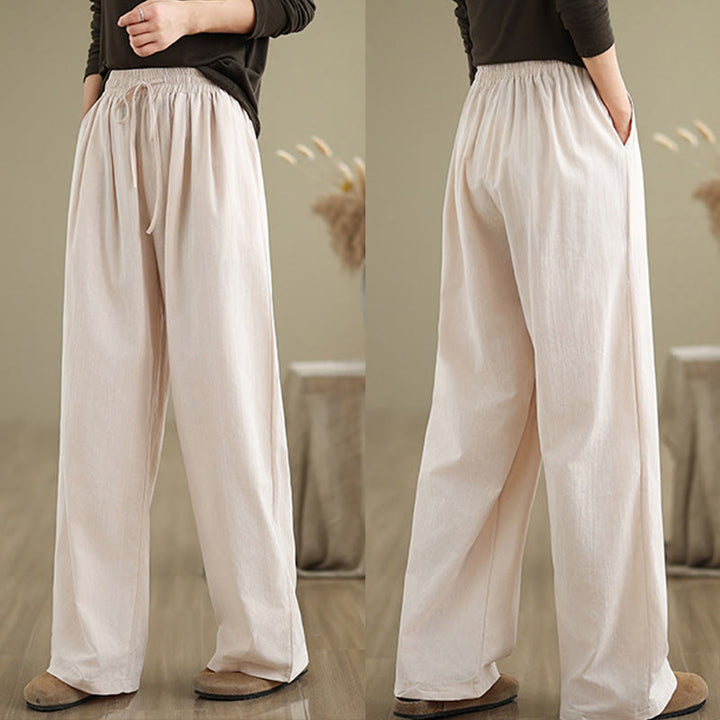 Pantalon décontracté en coton à jambes droites Buddha Stones pour femme avec poches - image 23