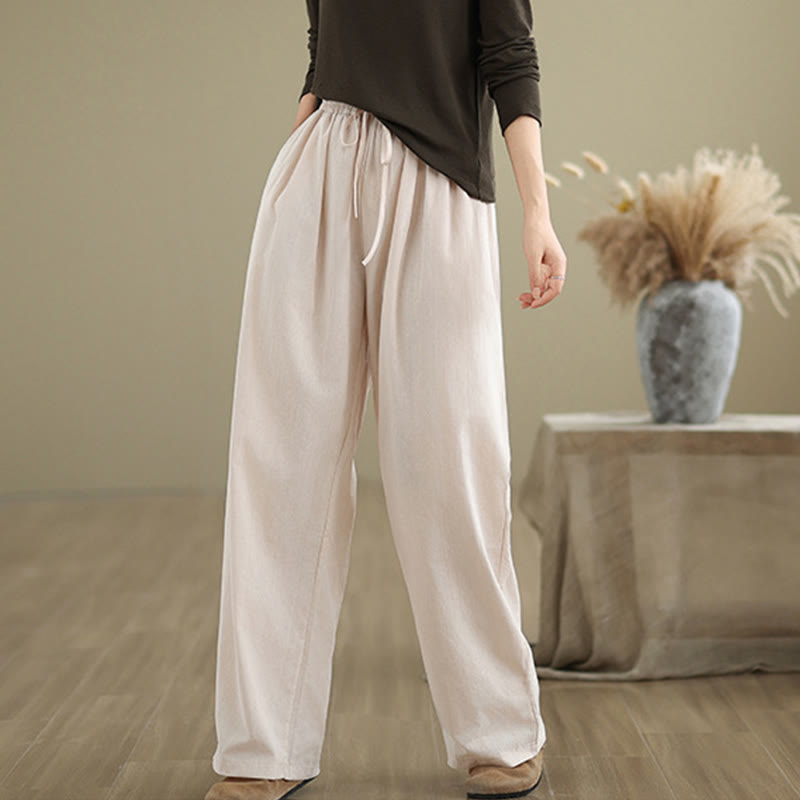 Pantalon décontracté en coton à jambes droites Buddha Stones pour femme avec poches - image 20