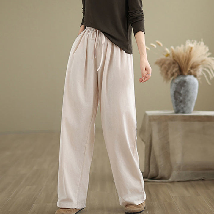 Pantalon décontracté en coton à jambes droites Buddha Stones pour femme avec poches - image 20