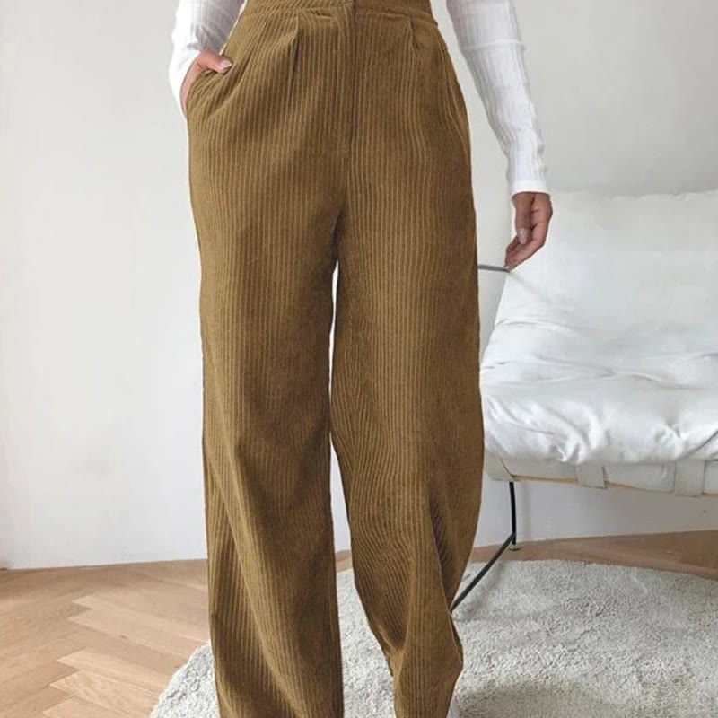 Pantalon décontracté en velours côtelé à jambe droite pour femme avec poches Buddha Stones - Verge d'or foncée - US14，UK/AU18，EU46 (2XL) - image 0