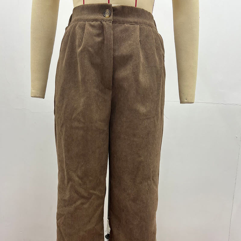 Pantalon décontracté en velours côtelé à jambe droite pour femme avec poches Buddha Stones - image 1