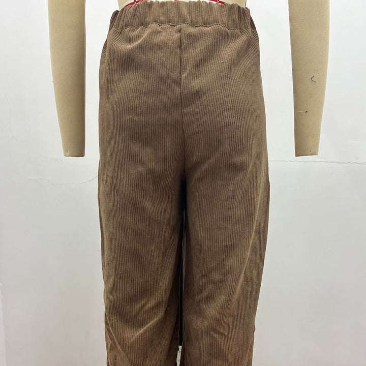 Pantalon décontracté en velours côtelé à jambe droite pour femme avec poches Buddha Stones - image 2