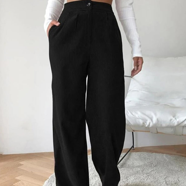 Pantalon décontracté en velours côtelé à jambe droite pour femme avec poches Buddha Stones - Noir - US14，UK/AU18，EU46 (2XL) - image 3