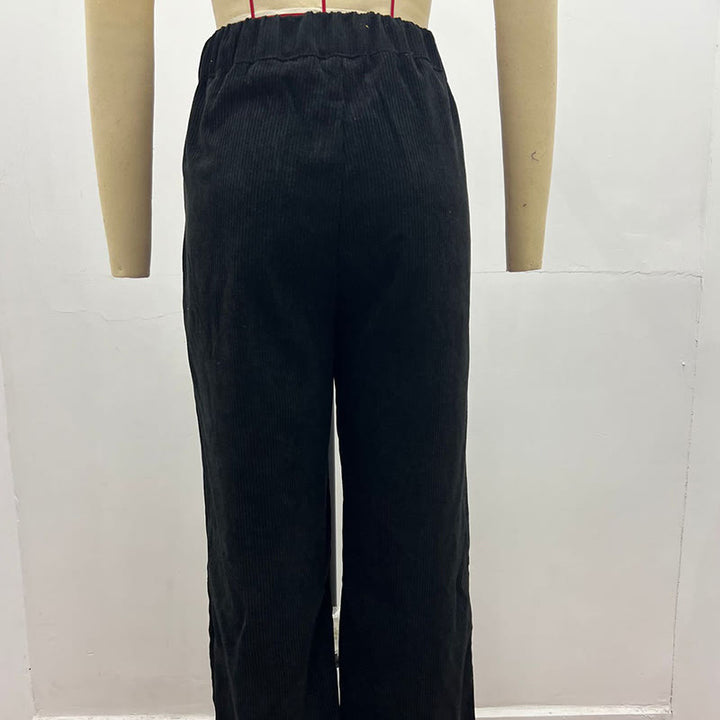 Pantalon décontracté en velours côtelé à jambe droite pour femme avec poches Buddha Stones - image 5