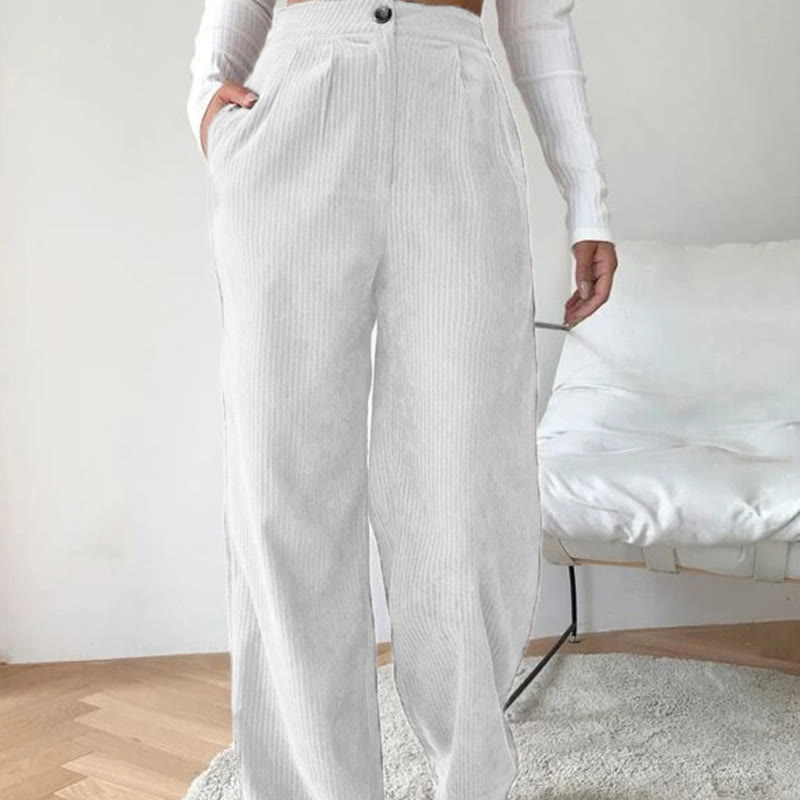 Pantalon décontracté en velours côtelé à jambe droite pour femme avec poches Buddha Stones - Blanc - US14，UK/AU18，EU46 (2XL) - image 6