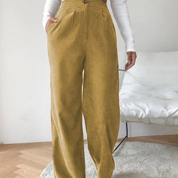 Pantalon décontracté en velours côtelé à jambe droite pour femme avec poches Buddha Stones - image 12