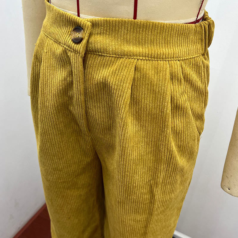 Pantalon décontracté en velours côtelé à jambe droite pour femme avec poches Buddha Stones - image 13