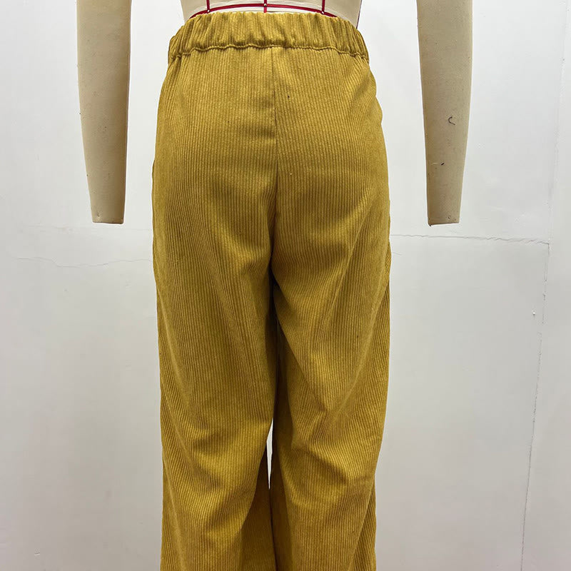 Pantalon décontracté en velours côtelé à jambe droite pour femme avec poches Buddha Stones - image 11