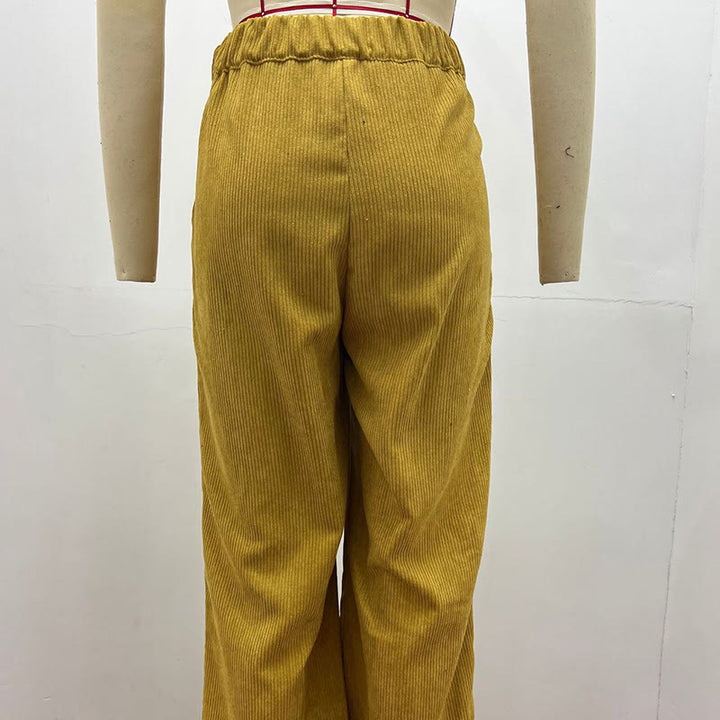 Pantalon décontracté en velours côtelé à jambe droite pour femme avec poches Buddha Stones - image 11