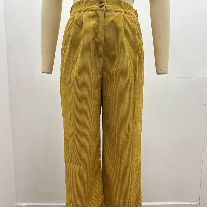 Pantalon décontracté en velours côtelé à jambe droite pour femme avec poches Buddha Stones - image 14