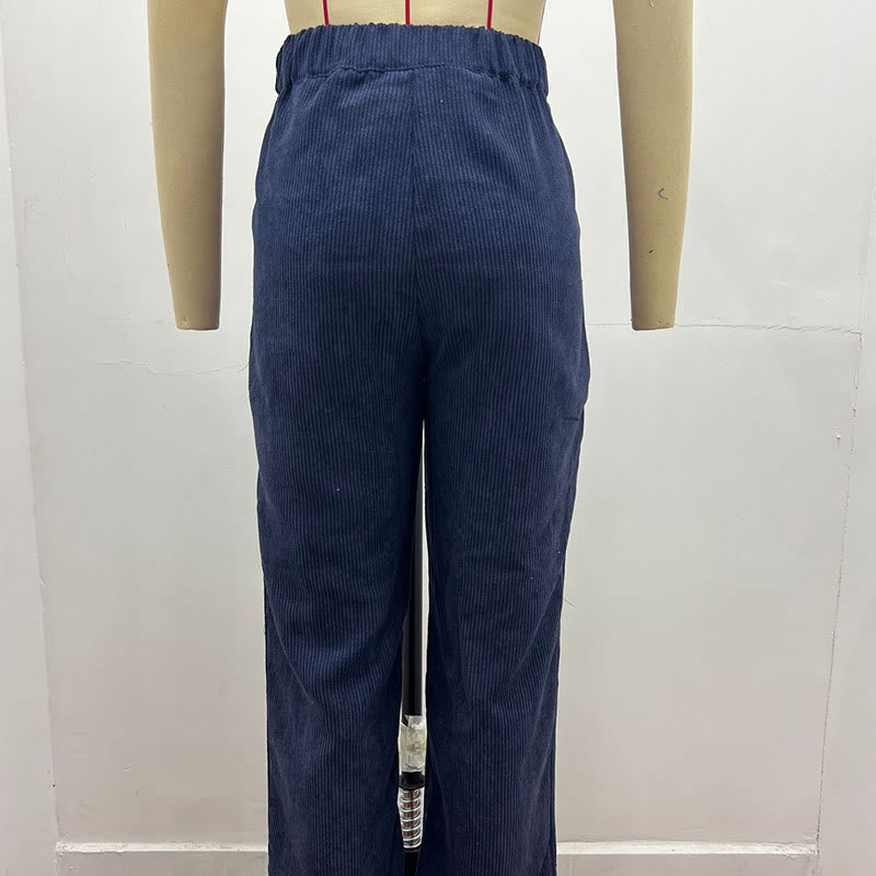 Pantalon décontracté en velours côtelé à jambe droite pour femme avec poches Buddha Stones - Marine - US14，UK/AU18，EU46 (2XL) - image 15