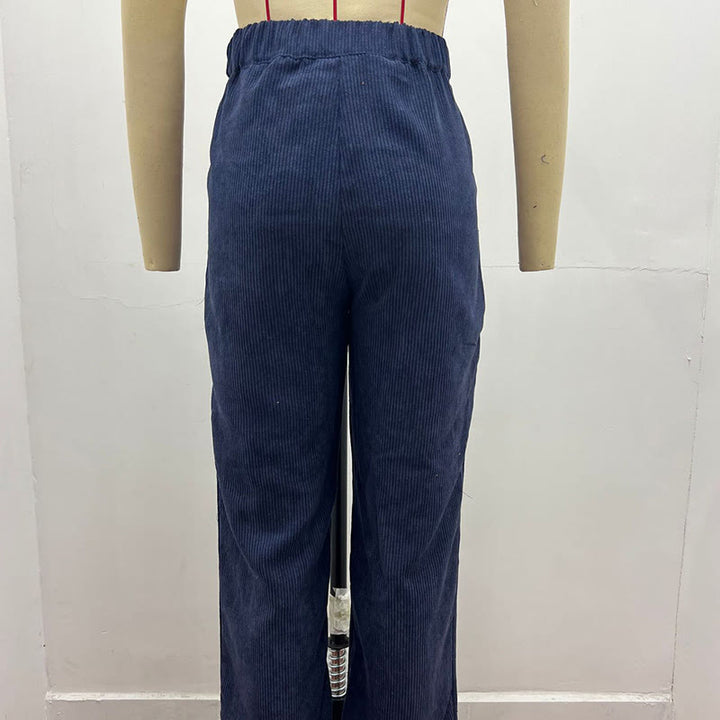 Pantalon décontracté en velours côtelé à jambe droite pour femme avec poches Buddha Stones - Marine - US14，UK/AU18，EU46 (2XL) - image 15