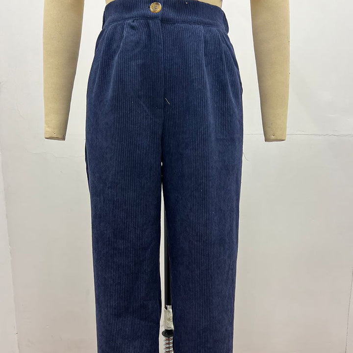Pantalon décontracté en velours côtelé à jambe droite pour femme avec poches Buddha Stones - image 16