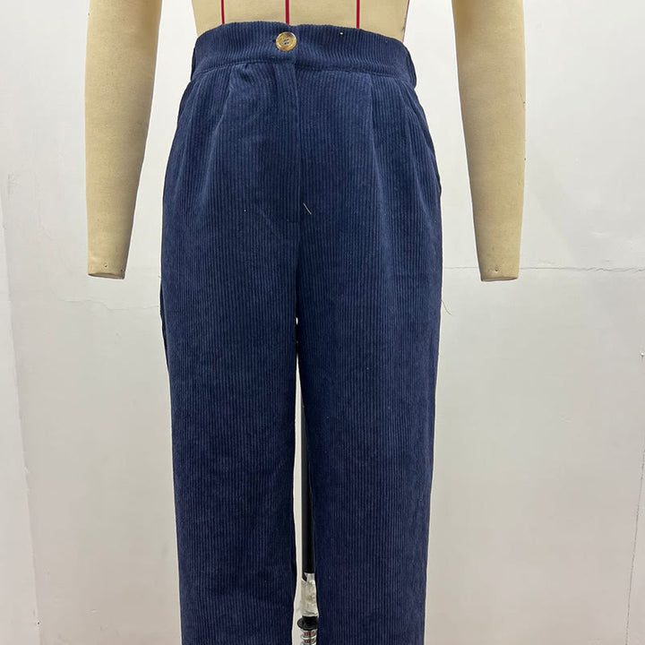 Pantalon décontracté en velours côtelé à jambe droite pour femme avec poches Buddha Stones - image 17