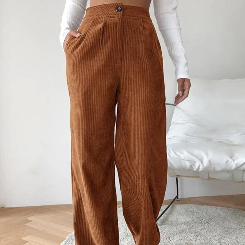 Pantalon décontracté en velours côtelé à jambe droite pour femme avec poches Buddha Stones - Chocolat - US14，UK/AU18，EU46 (2XL) - image 18