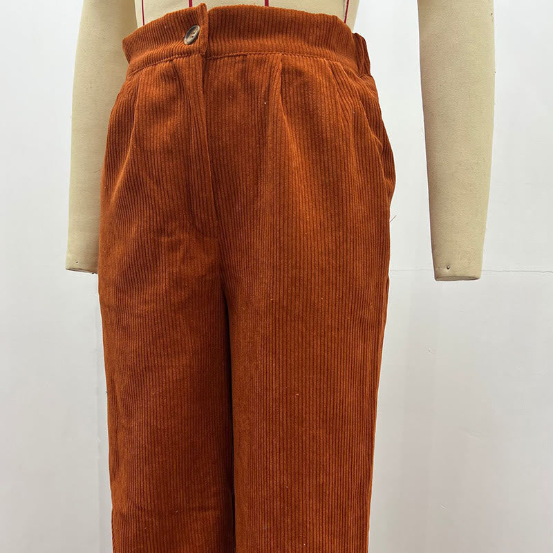 Pantalon décontracté en velours côtelé à jambe droite pour femme avec poches Buddha Stones - image 19