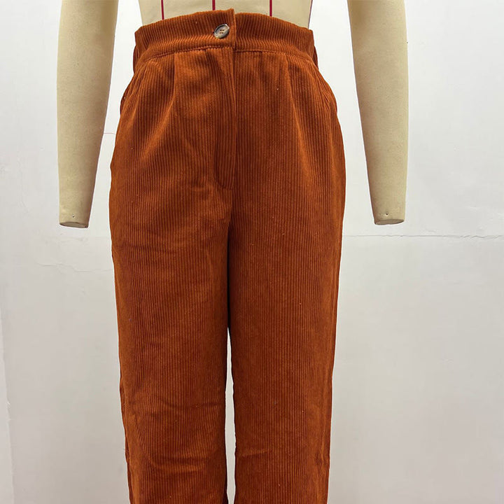 Pantalon décontracté en velours côtelé à jambe droite pour femme avec poches Buddha Stones - image 20