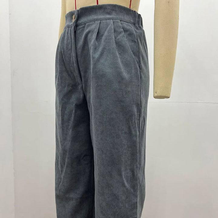 Pantalon décontracté en velours côtelé à jambe droite pour femme avec poches Buddha Stones - image 25
