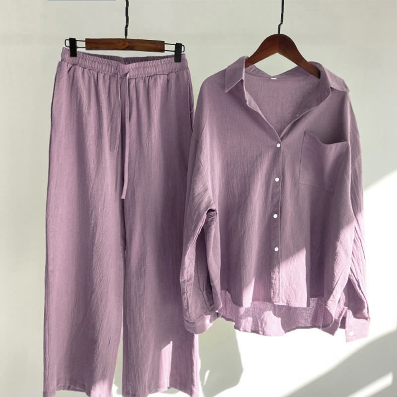 Ensemble 2 pièces pour femme, haut à manches longues avec poches et cordon de serrage, motif Buddha Stones, vêtements de méditation en coton et lin - Rouge violet pâle - US20，UK/AU24，EU52 (5XL) - image 54