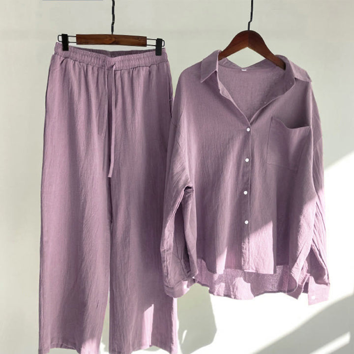 Ensemble 2 pièces pour femme, haut à manches longues avec poches et cordon de serrage, motif Buddha Stones, vêtements de méditation en coton et lin - Rouge violet pâle - US20，UK/AU24，EU52 (5XL) - image 54