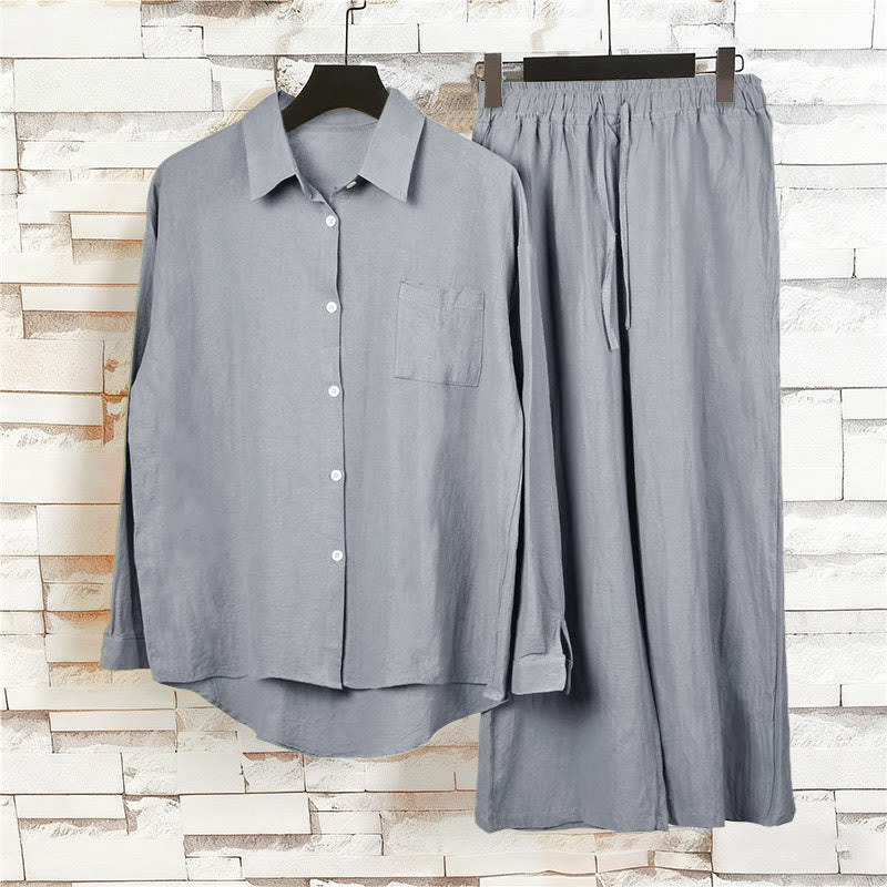 Ensemble 2 pièces pour femme, haut à manches longues avec poches et cordon de serrage, motif Buddha Stones, vêtements de méditation en coton et lin - image 52