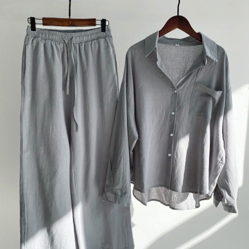 Ensemble 2 pièces pour femme, haut à manches longues avec poches et cordon de serrage, motif Buddha Stones, vêtements de méditation en coton et lin - Gris - US20，UK/AU24，EU52 (5XL) - image 48