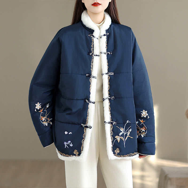 Veste matelassée en coton épais à manches longues pour femme Buddha Stones avec poches - Bleu nuit - US16，UK/AU20，EU48 (3XL) - image 0